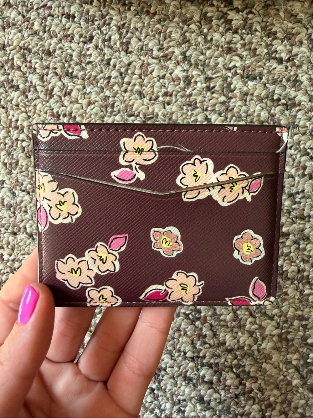 kate spade Floral Card Holder in Burgundy with Pink Accents